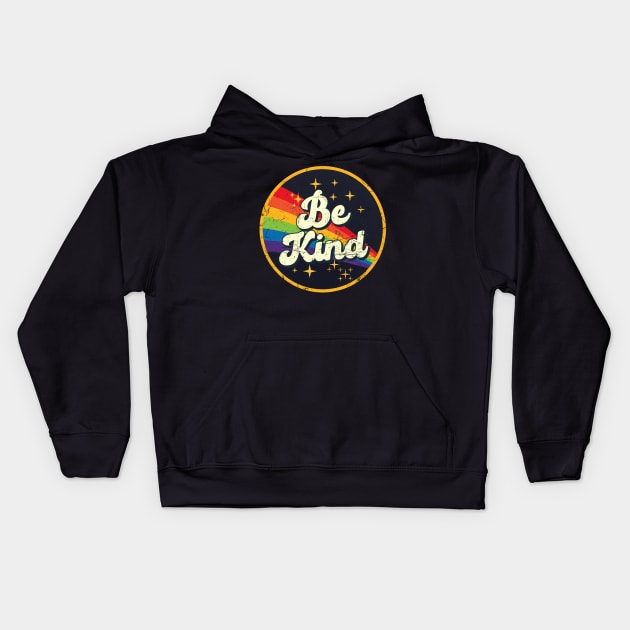 Be Kind // Rainbow In Space Vintage Grunge-Style Kids Hoodie by LMW Art